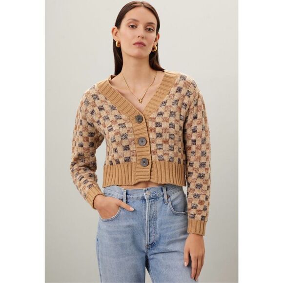 Rebecca Taylor NYC Cropped Checkerboard Cardigan size M - Picture 3 of 11